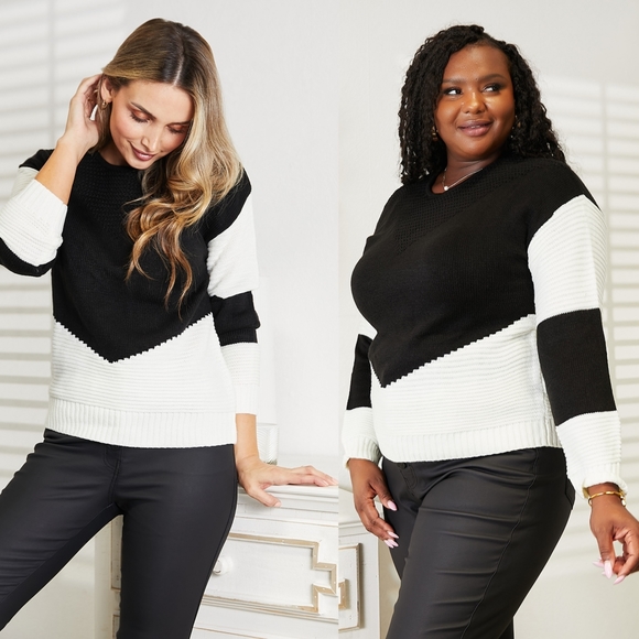 Milah Two-Tone Rib-Knit Sweater - Picture 1 of 10